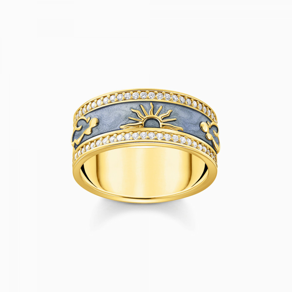 Thomas Sabo Sterling Silver Ring blau mit kosmischen Symbolen vergoldet TR2450-565-1 in Ravensburg