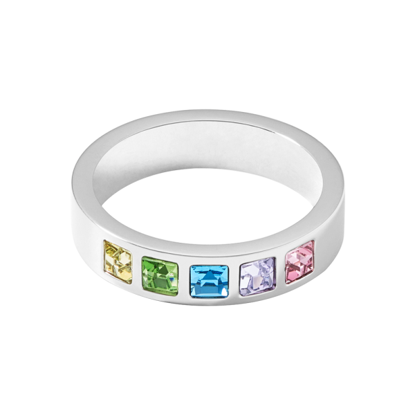 Coeur de Lion Ring Edelstahl silber & square Kristalle Pavé multicolor pastell 0130401580 in Ravensburg