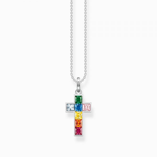 Thomas Sabo Rainbow Heritage Kette Kreuz mit bunten Steinen Silber KE2166-477-7 in Ravensburg