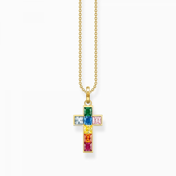 Thomas Sabo Rainbow Heritage Kette Kreuz mit bunten Steinen vergoldet KE2166-996-7 in Ravensburg