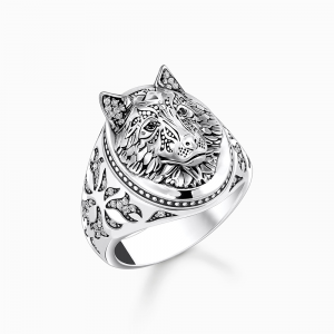 Thomas Sabo Sterling Silver Siegelring Wolf mit Steinen Silber geschwärzt TR2452-643-21 in Ravensburg