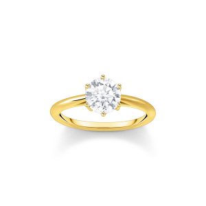 Thomas Sabo Essentials Ring mit weißem Stein im Brillantschliff vergoldet TR2474-414-14 in Ravensburg