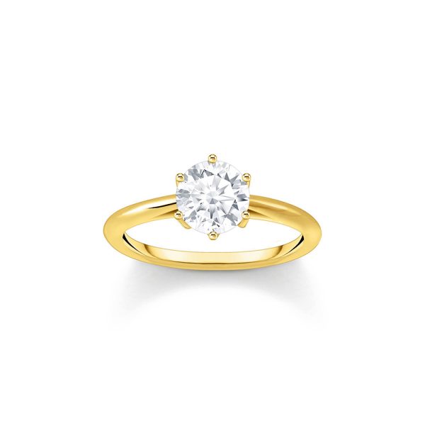 Thomas Sabo Essentials Ring mit weißem Stein im Brillantschliff vergoldet TR2474-414-14 in Ravensburg