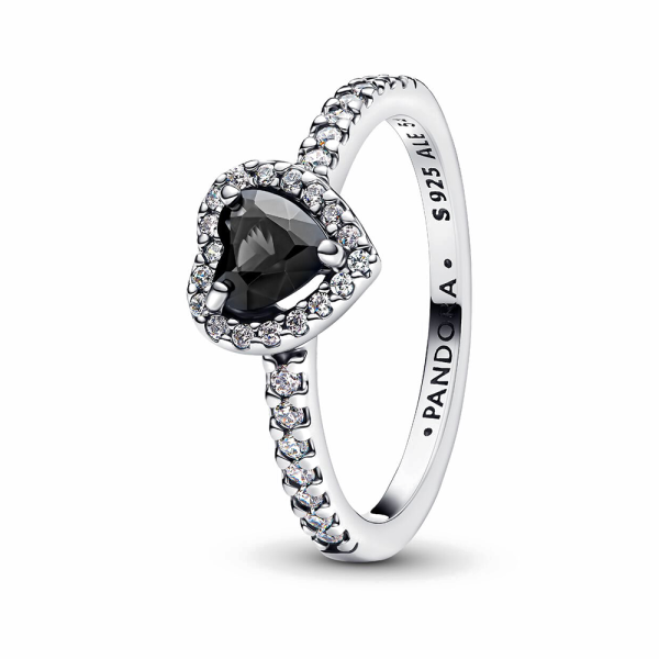 Pandora Erhabenes schwarzes Herz Ring 198421C04 in Ravensburg